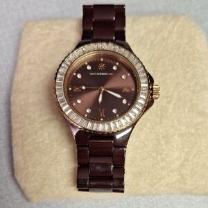 Isaac Mizrahi Chocolate and Gold Crystal Watch